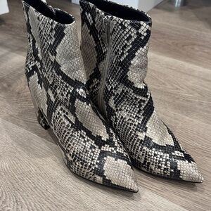 Marc Fisher Black and Cream Snake Skin Bootie